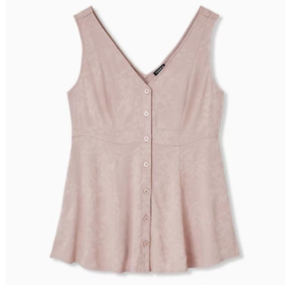 TAUPE JACQUARD BUTTON FRONT PEPLUM TANK - Picture 1 of 7